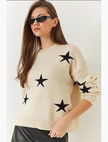Camisola de malha com gola redonda e estampado de estrelas lucci