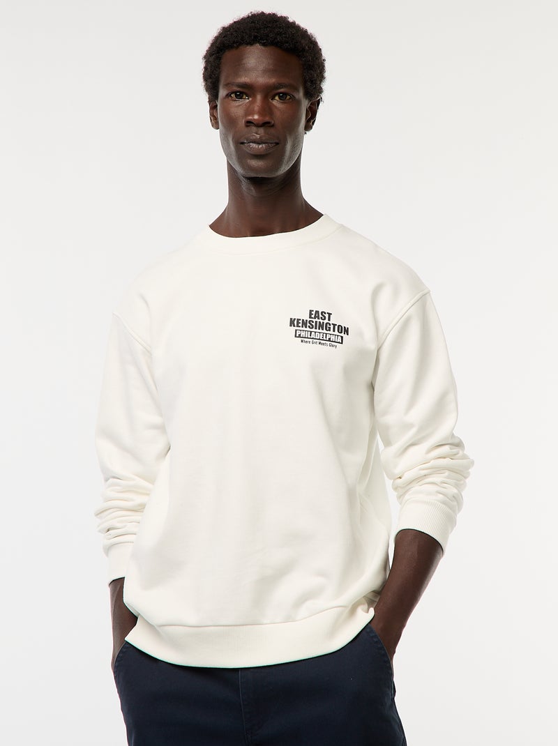 Camisola de malha com gola redonda e estampado frente e verso Branco - Kiabi