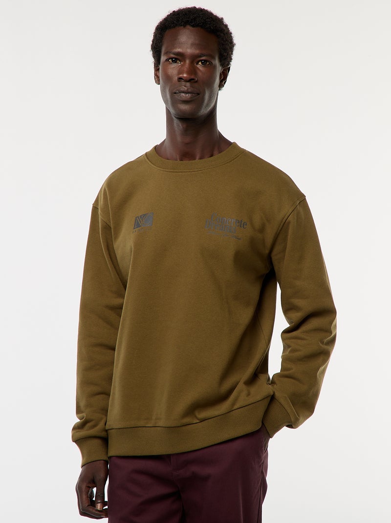 Camisola de malha com gola redonda e estampado frente e verso Verde - Kiabi