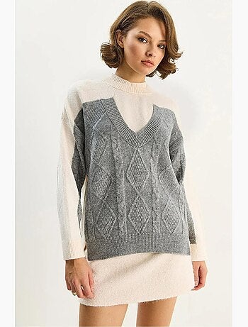 Camisola de malha com gola redonda e padrão argyle lucci