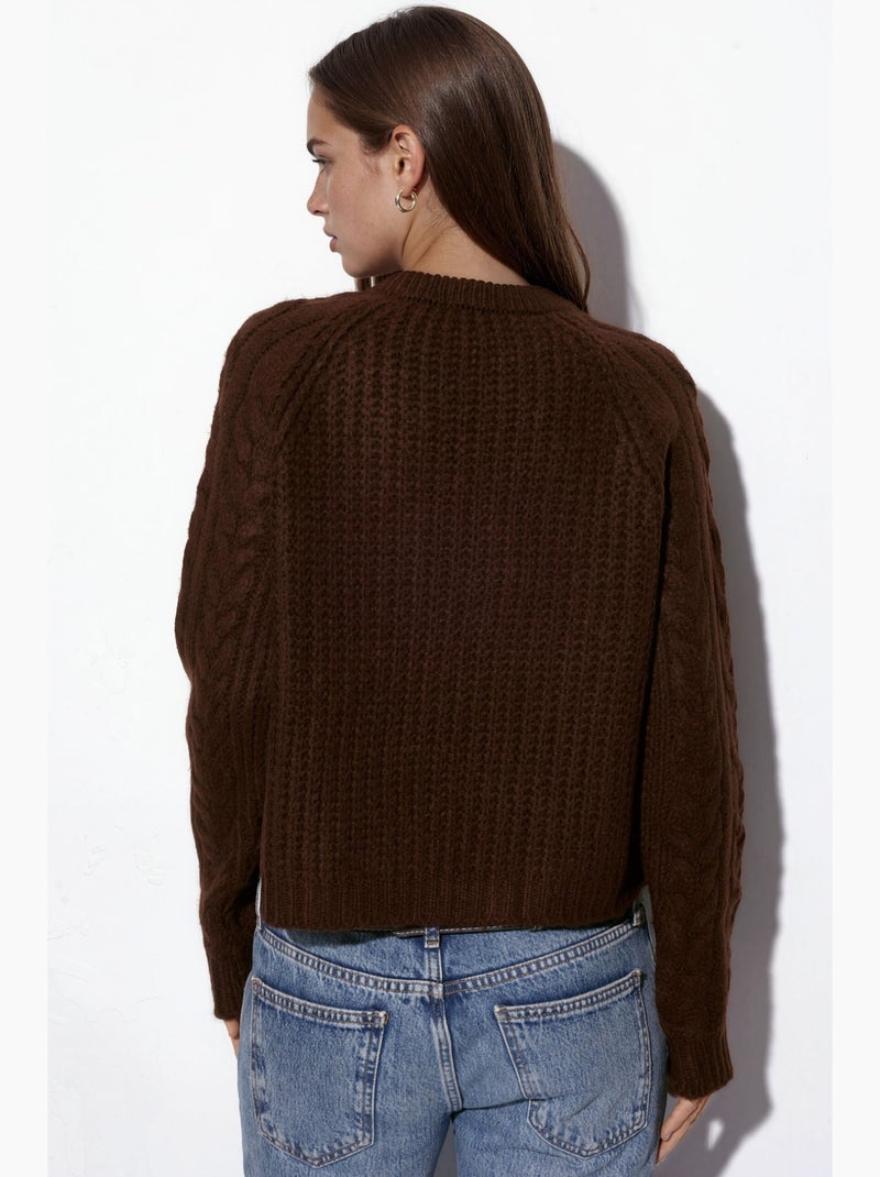 Camisola de malha com gola redonda e padrão hiccup Castanho-chocolate - Kiabi