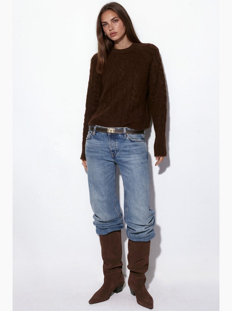 Camisola de malha com gola redonda e padrão hiccup Castanho-chocolate - Kiabi