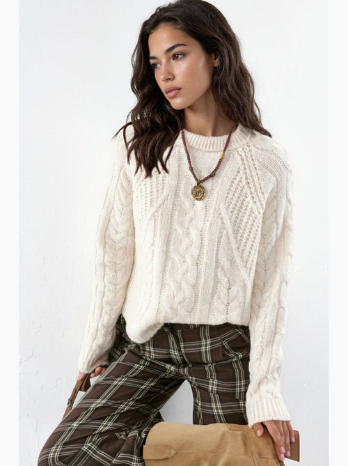 Camisola de malha com gola redonda e padrão hiccup - Kiabi