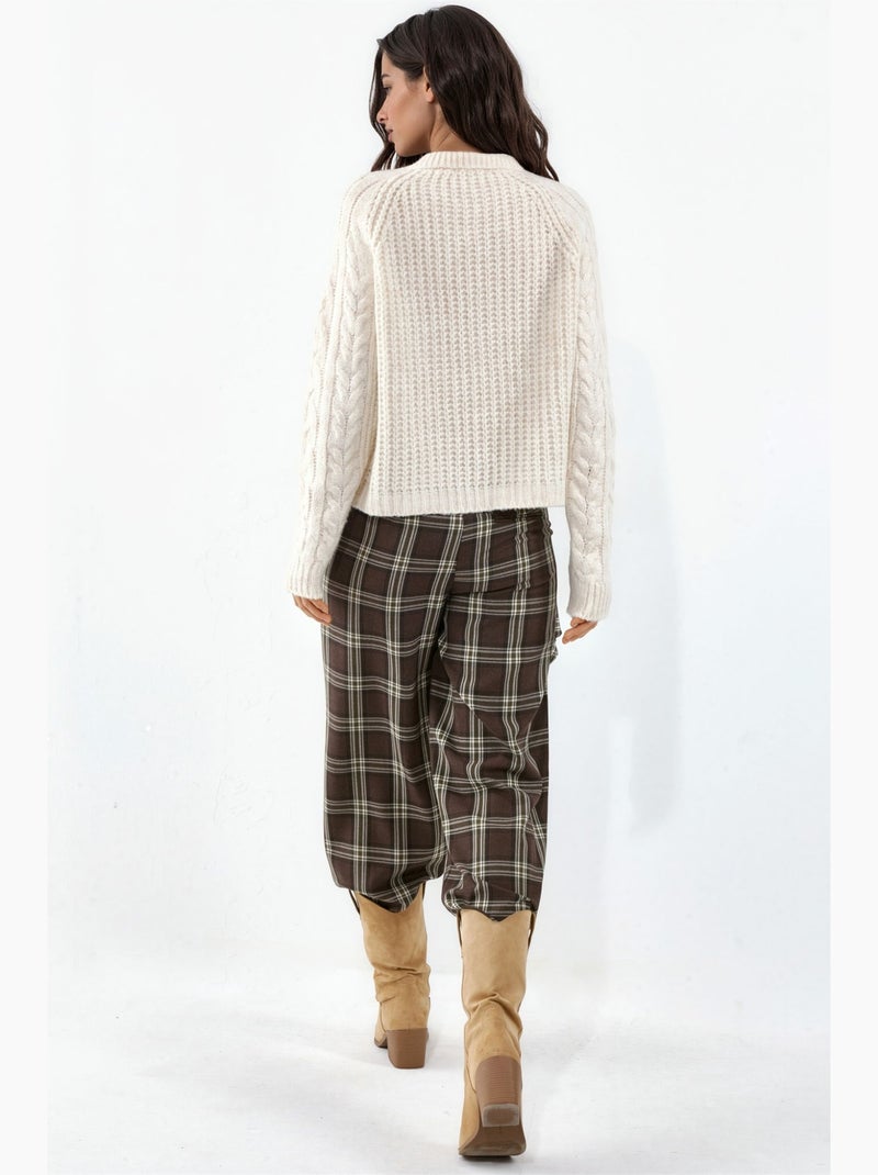 Camisola de malha com gola redonda e padrão hiccup Marfim - Kiabi