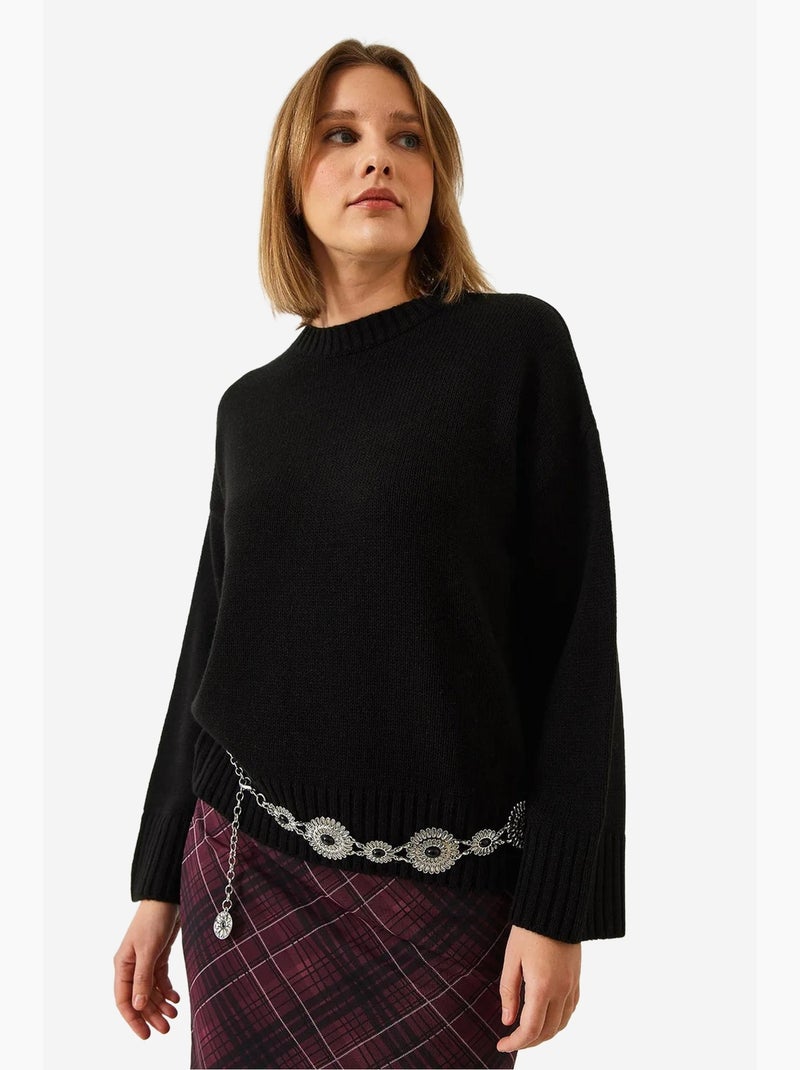 Camisola de malha com gola redonda lucci Preto - Kiabi