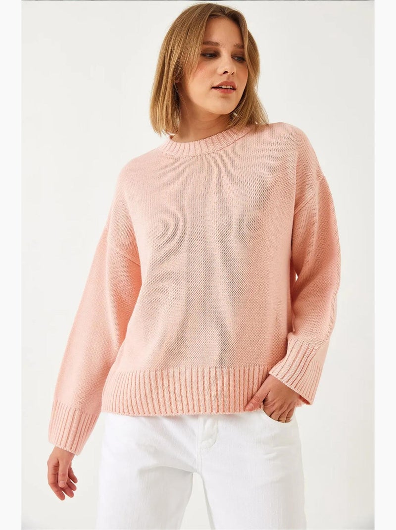 Camisola de malha com gola redonda lucci Rosa-pálido - Kiabi