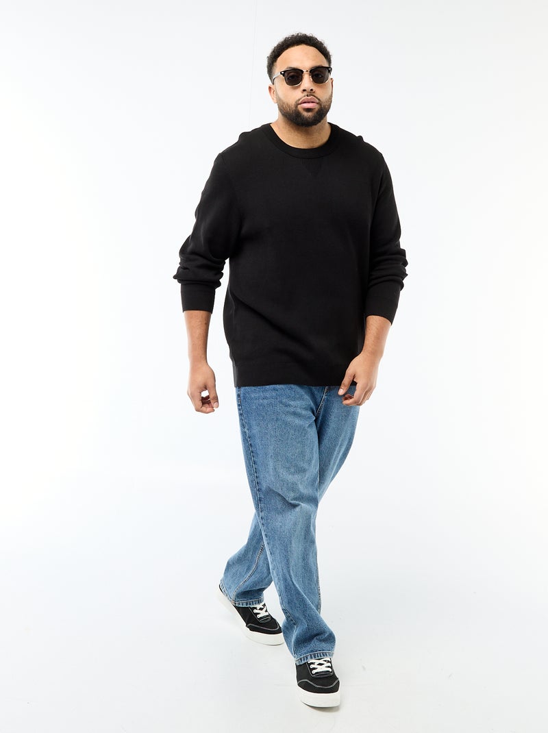 Camisola de malha com gola redonda Preto - Kiabi