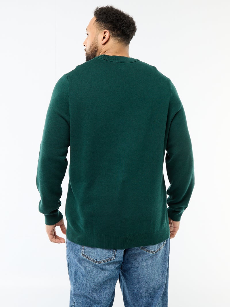 Camisola de malha com gola redonda Verde - Kiabi