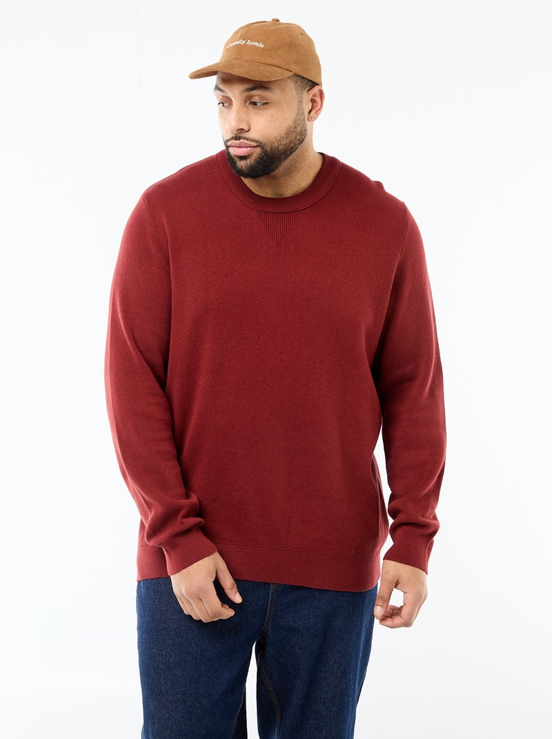 Camisola de malha com gola redonda Vermelho - Kiabi