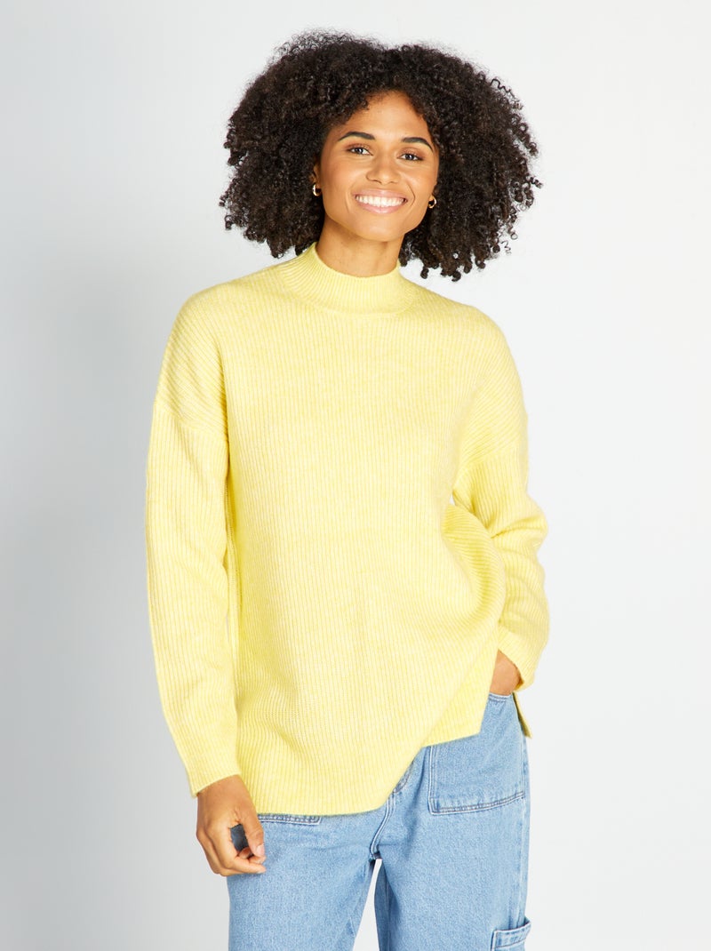 Camisola de malha com gola subida Amarelo - Kiabi