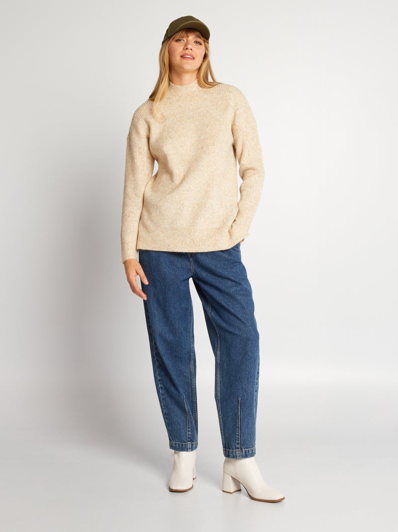 Camisola de malha com gola subida Bege - Kiabi