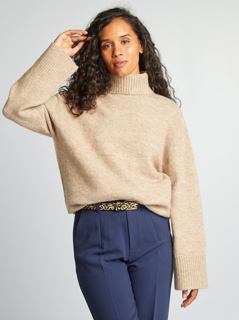 Camisola de malha com gola subida BEGE - Kiabi