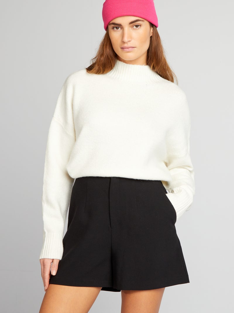 Camisola de malha com gola subida Branco - Kiabi