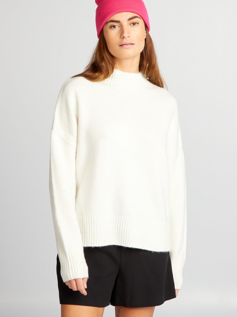 Camisola de malha com gola subida Branco - Kiabi