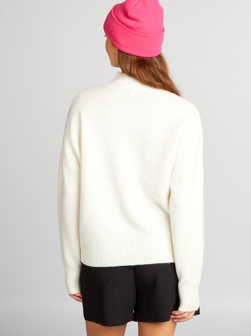 Camisola de malha com gola subida Branco - Kiabi