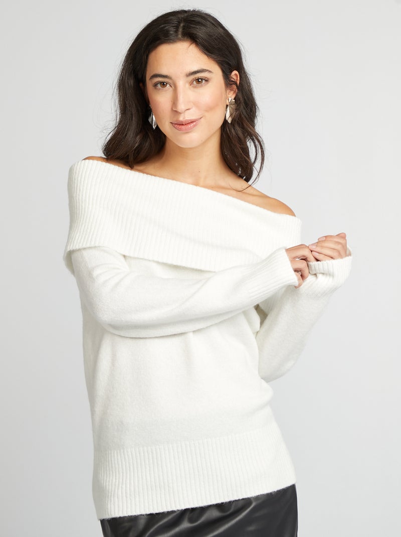 Camisola de malha com gola subida Branco - Kiabi