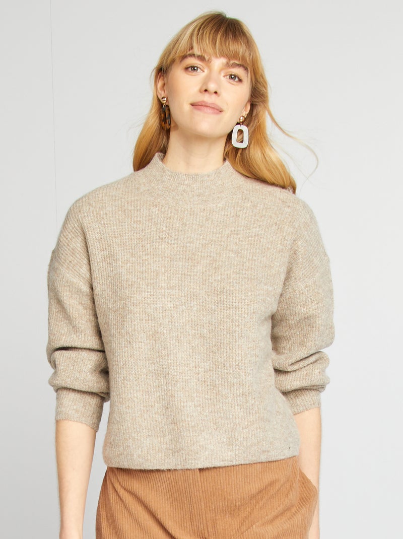 Camisola de malha com gola subida CASTANHO - Kiabi