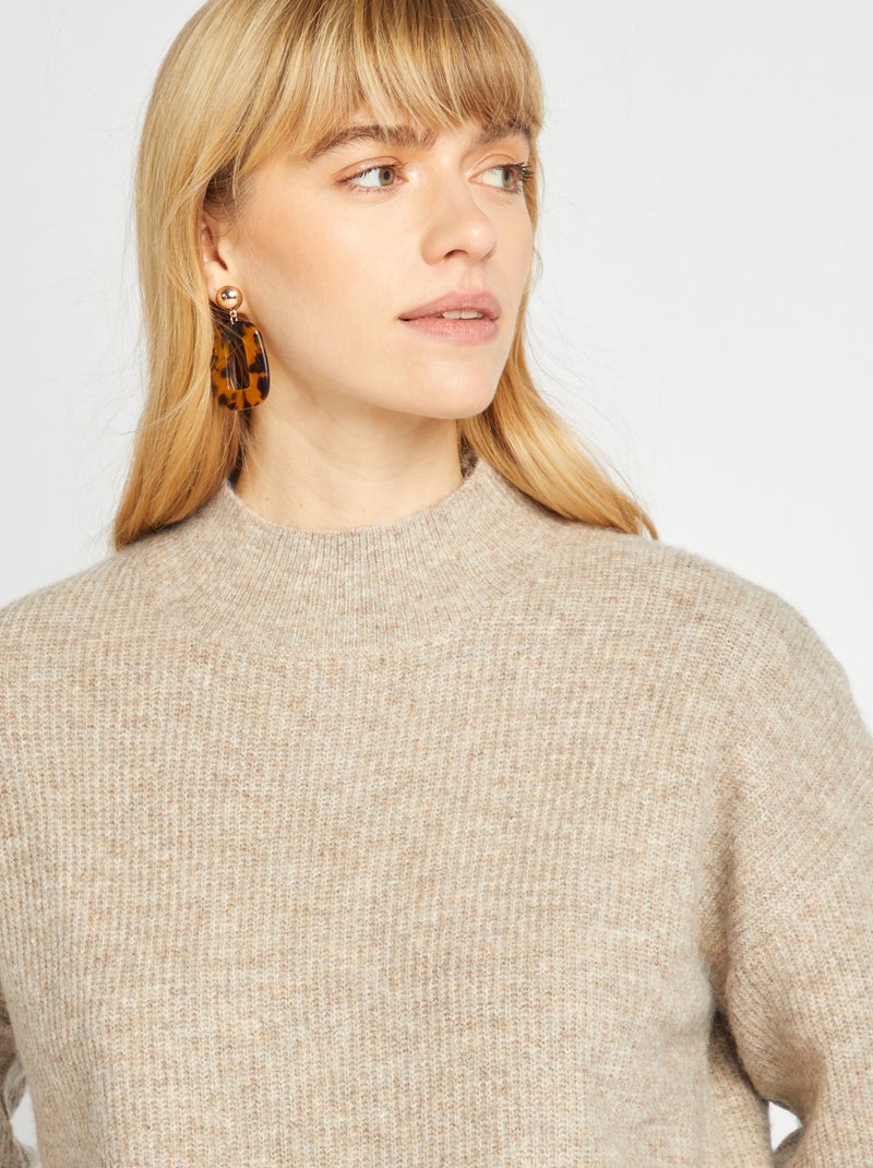 Camisola de malha com gola subida CASTANHO - Kiabi