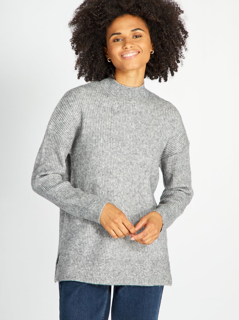 Camisola de malha com gola subida Cinza - Kiabi