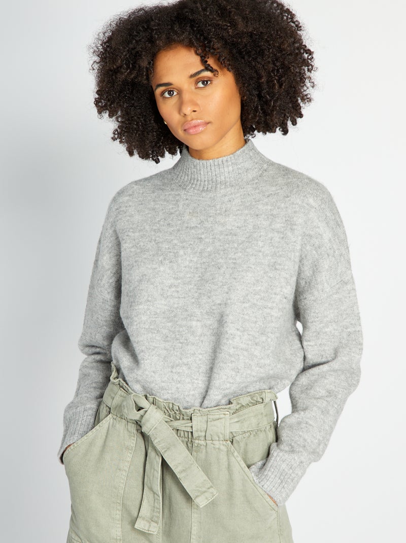 Camisola de malha com gola subida Cinza - Kiabi