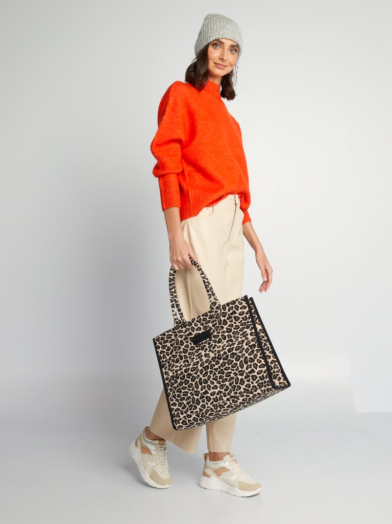 Camisola de malha com gola subida Laranja - Kiabi