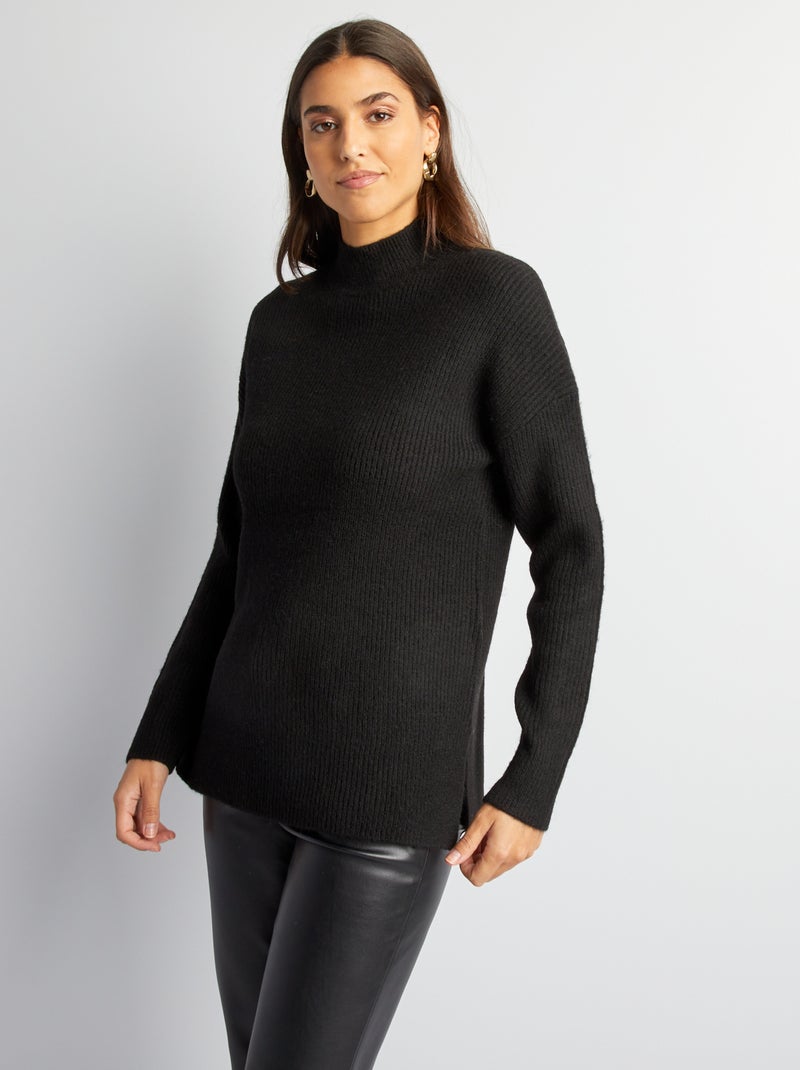 Camisola de malha com gola subida Preto - Kiabi