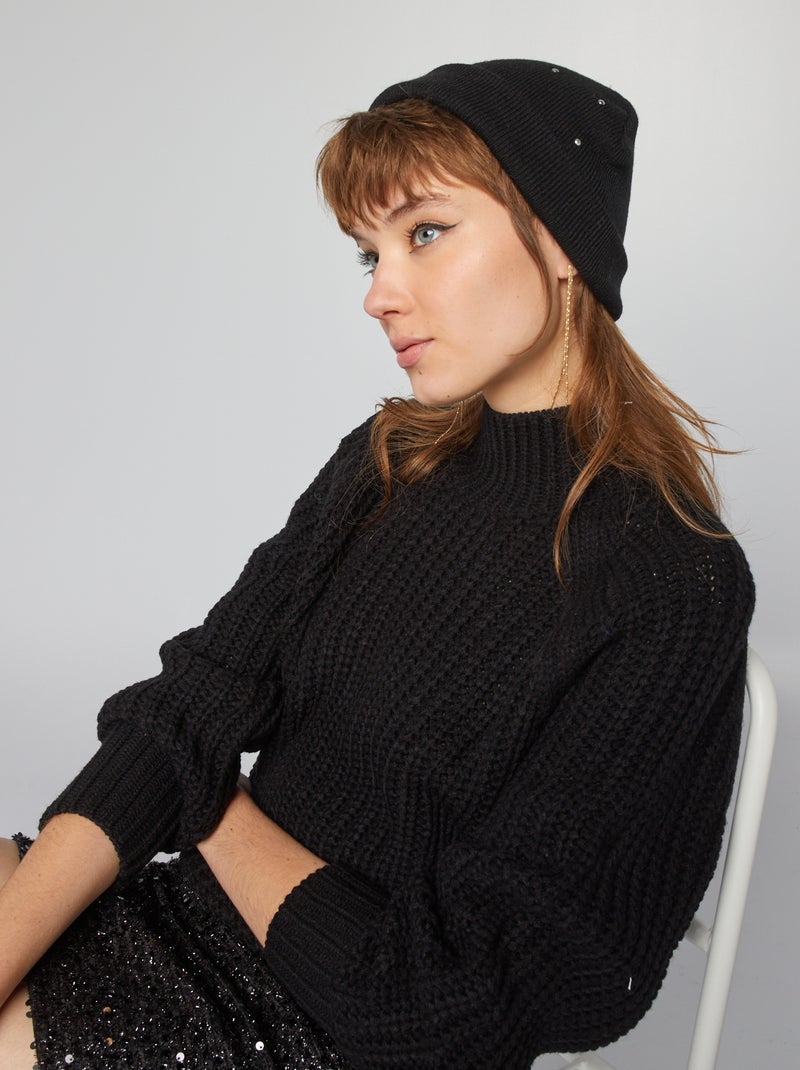 Camisola de malha com gola subida Preto - Kiabi