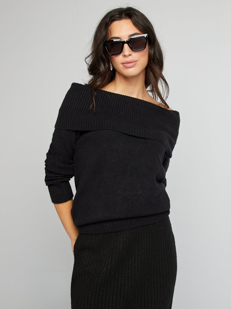 Camisola de malha com gola subida Preto - Kiabi