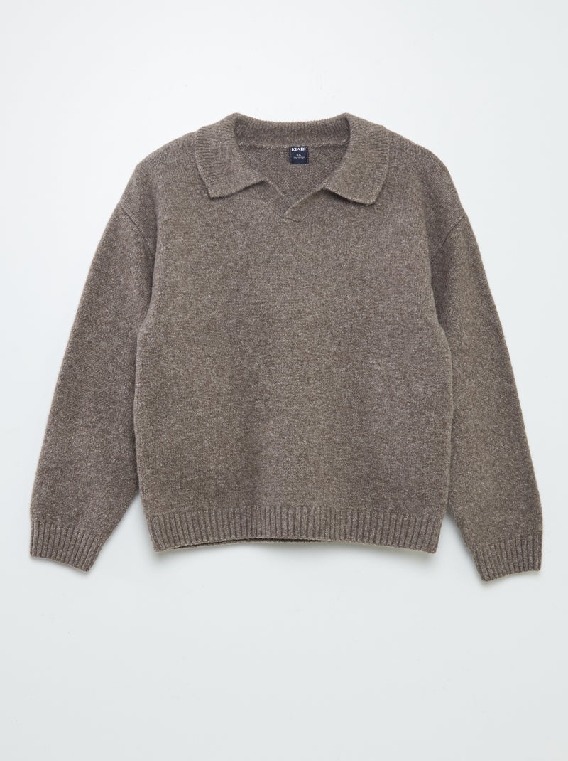 Camisola de malha com gola tipo polo CASTANHO - Kiabi