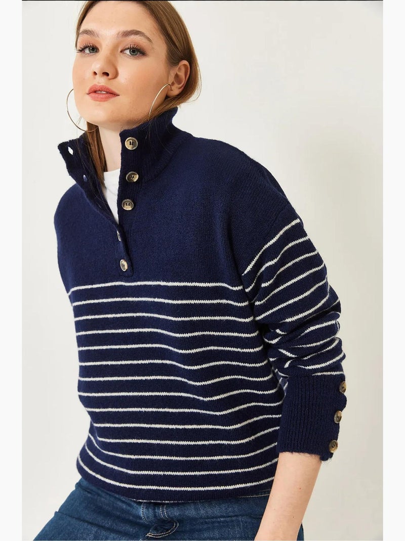 Camisola de malha com manga abotoada lucci Azul-marinho - Kiabi