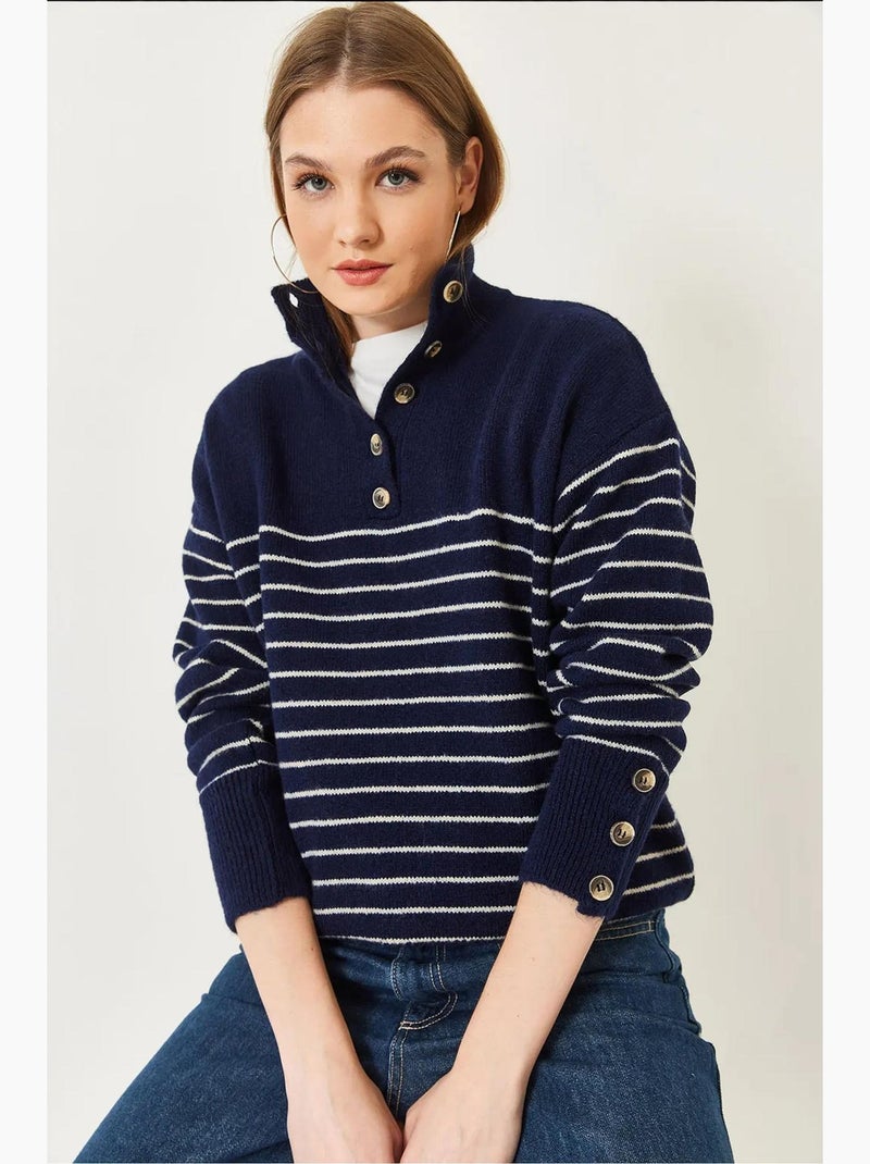 Camisola de malha com manga abotoada lucci Azul-marinho - Kiabi