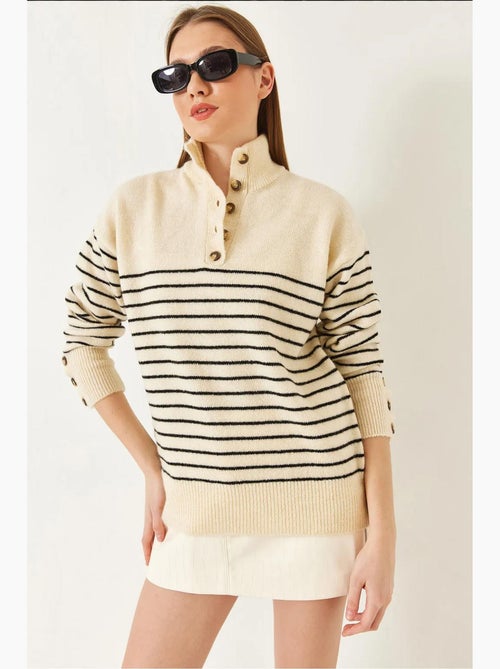Camisola de malha com manga abotoada lucci - Kiabi