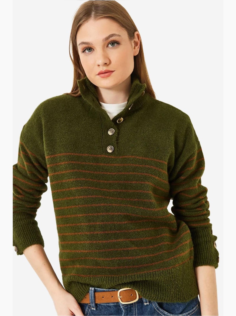 Camisola de malha com manga abotoada lucci Verde oliva - Kiabi