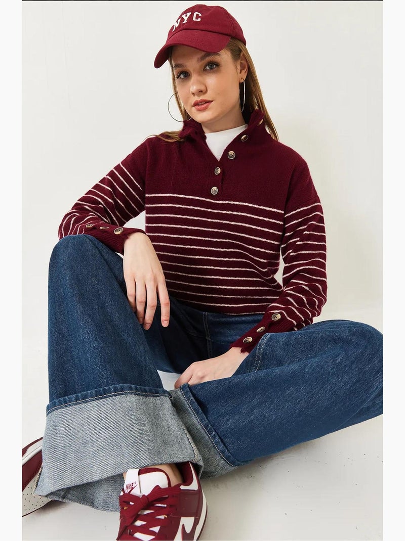 Camisola de malha com manga abotoada lucci Vermelho bordô - Kiabi