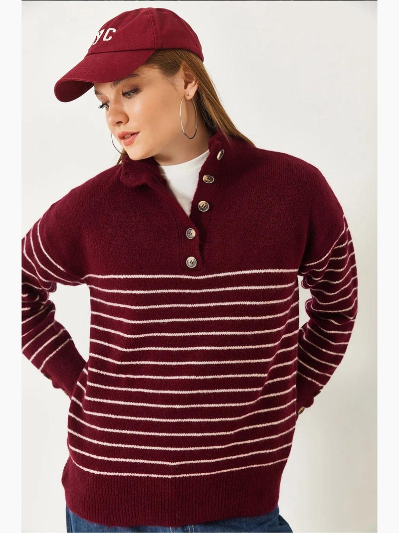 Camisola de malha com manga abotoada lucci Vermelho bordô - Kiabi