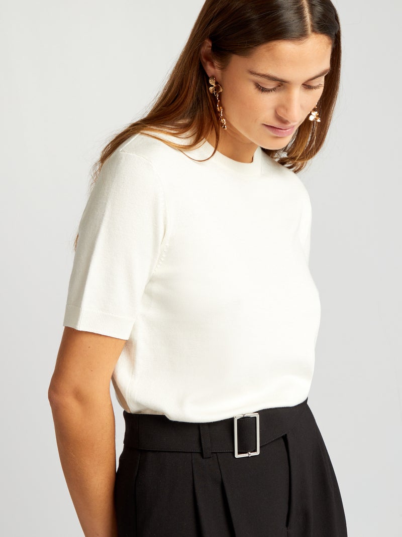 Camisola de malha com manga curta Branco - Kiabi