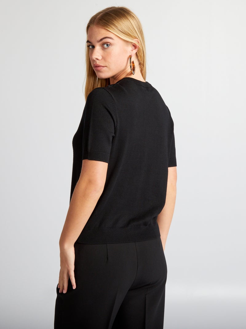 Camisola de malha com manga curta Preto - Kiabi