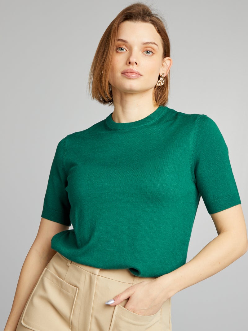Camisola de malha com manga curta VERDE - Kiabi