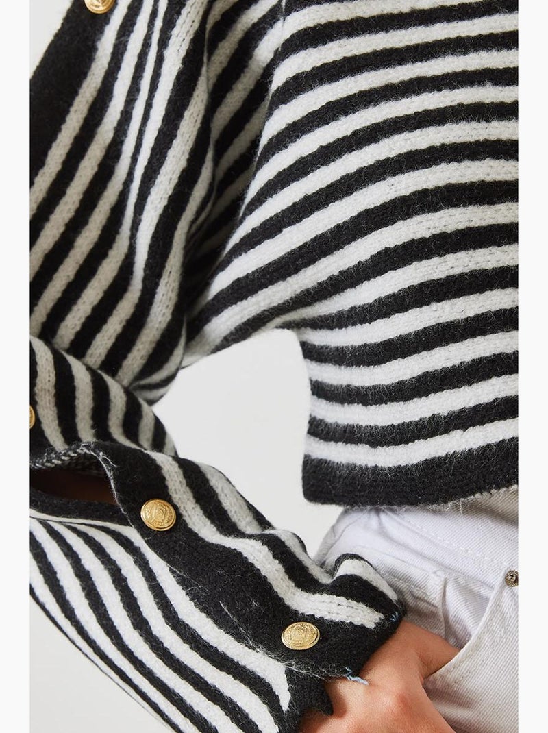 Camisola de malha com manga morcego lucci Preto Branco - Kiabi