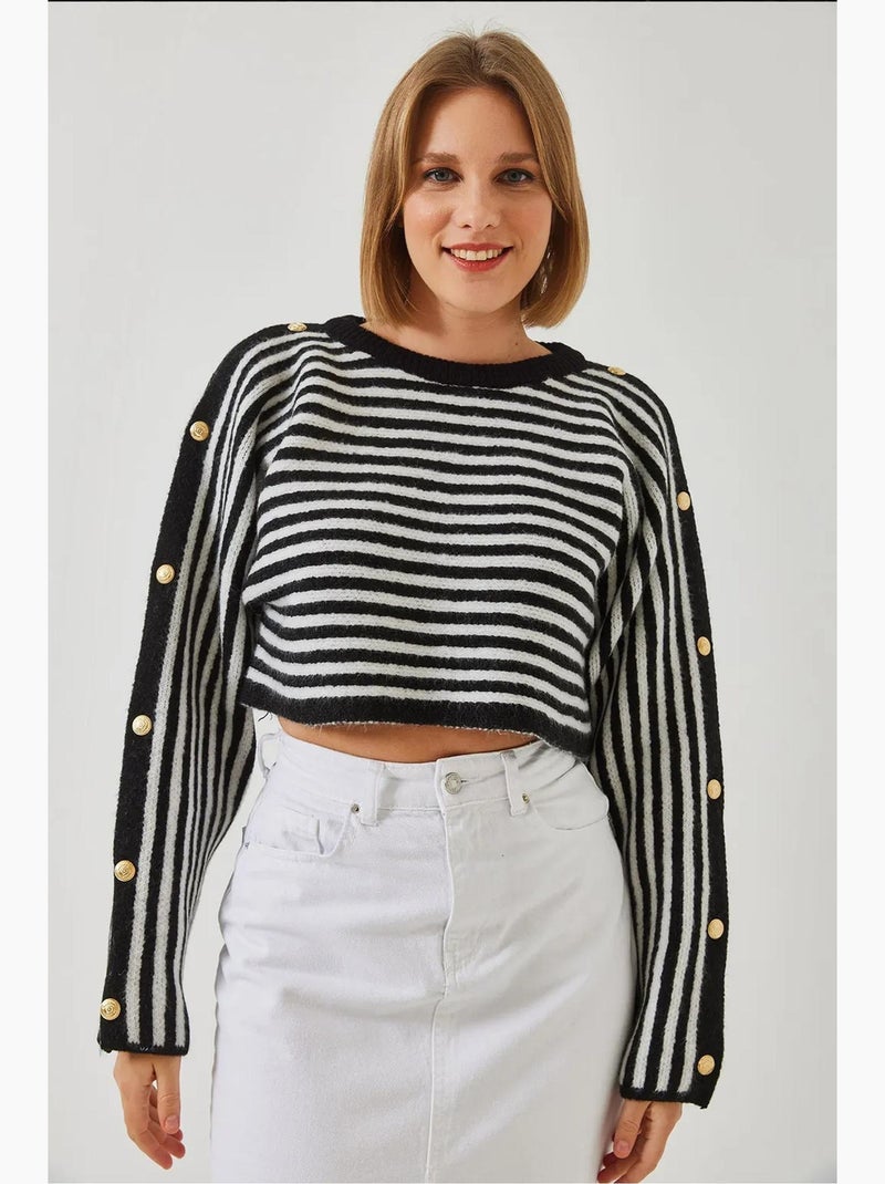 Camisola de malha com manga morcego lucci Preto Branco - Kiabi