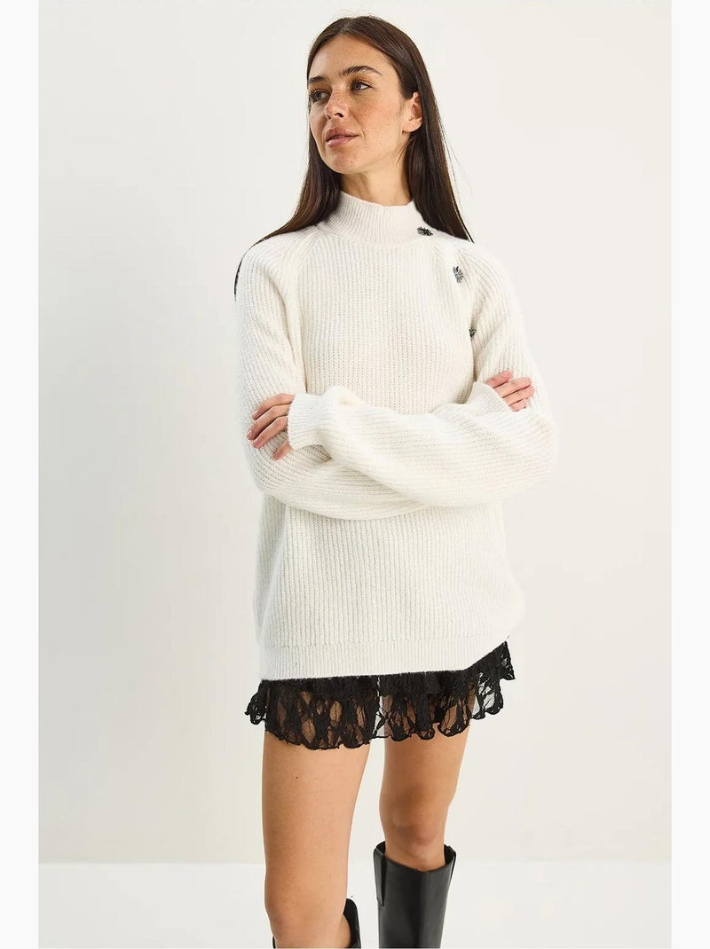 Camisola de malha com meia gola alta lucci Branco - Kiabi
