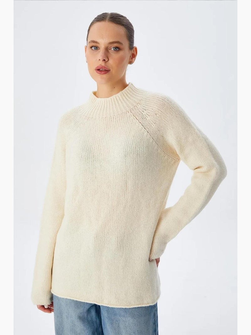 Camisola de malha com meio gola alta mixray Bege - Kiabi