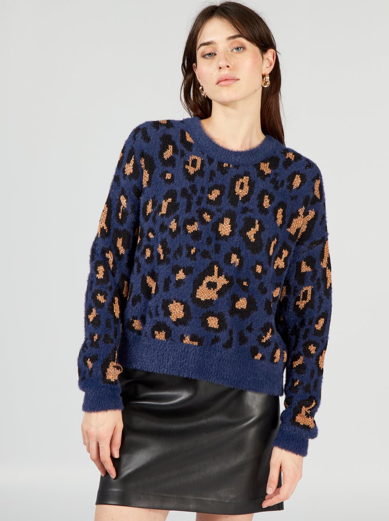 Camisola de malha com motivo 'leopardo' AZUL - Kiabi