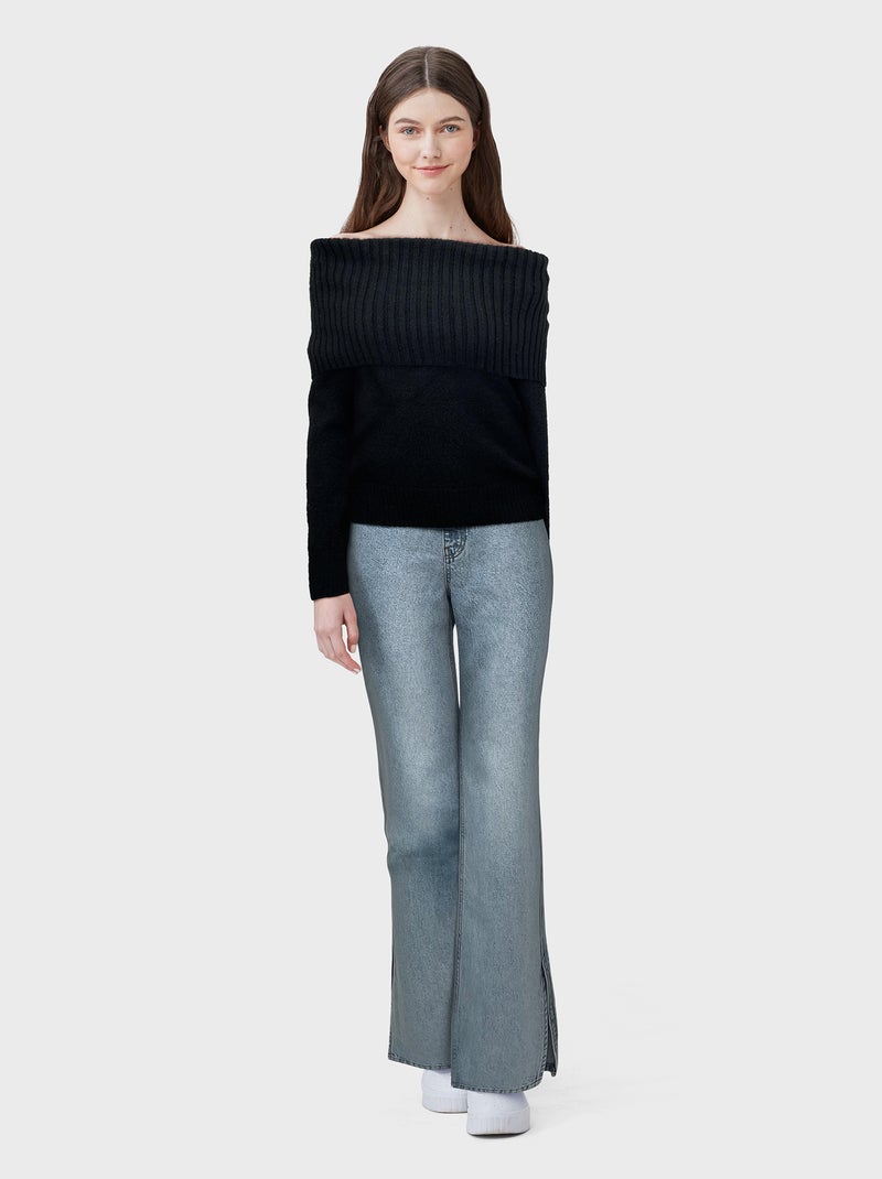 Camisola de malha com ombros à mostra Preto - Kiabi