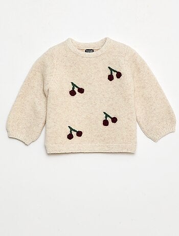 Camisola de malha com padrão de cereja em relevo