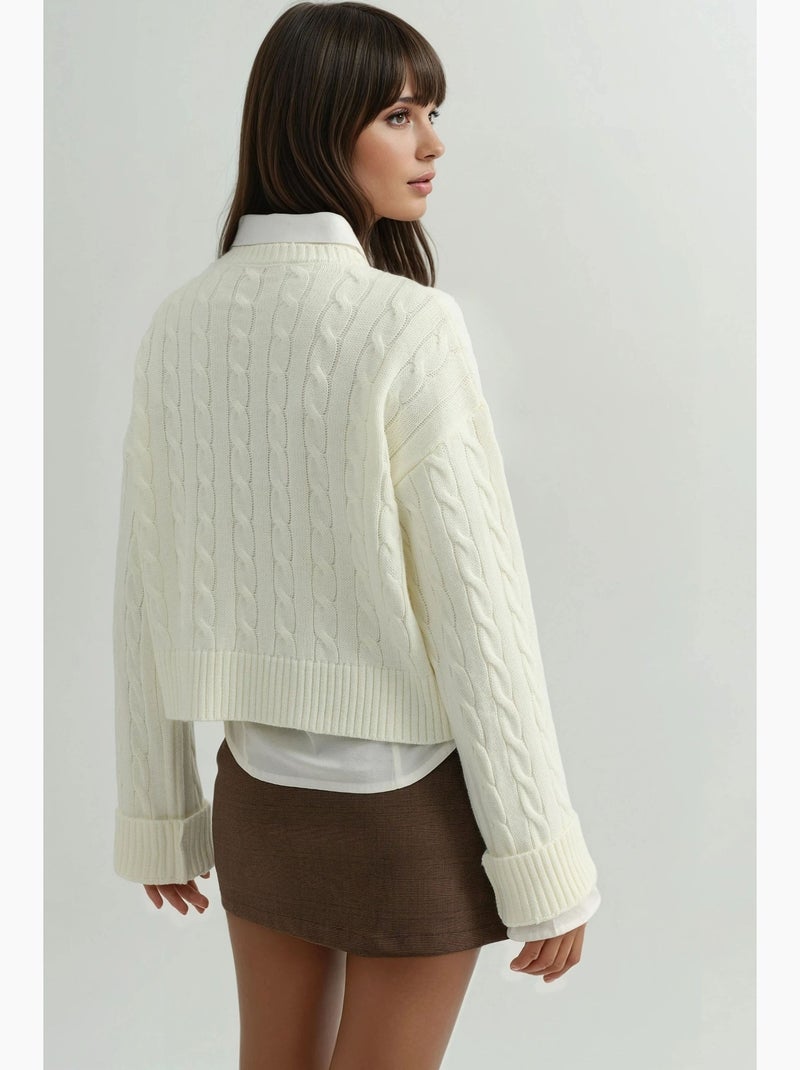 Camisola de malha com padrão de trança e bordado hiccup Areia - Kiabi