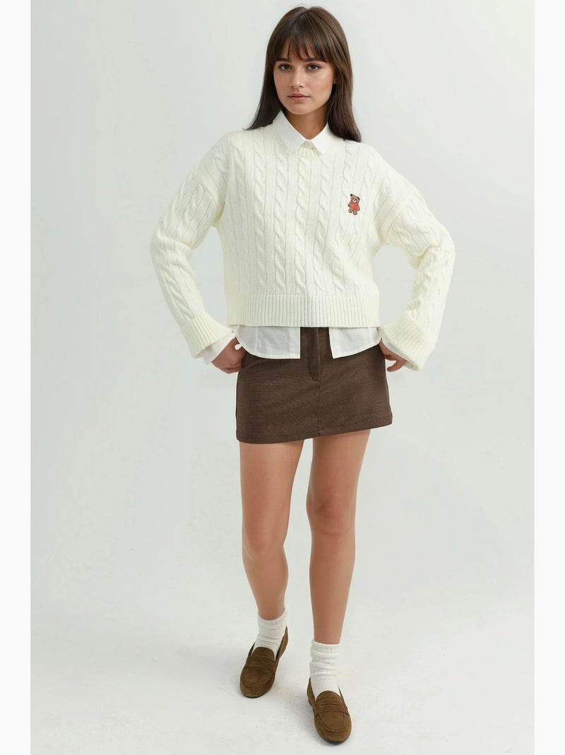Camisola de malha com padrão de trança e bordado hiccup Areia - Kiabi