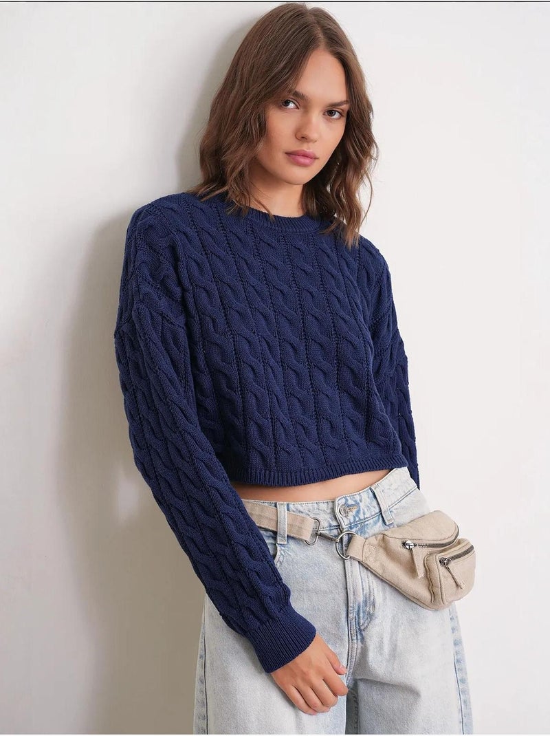 Camisola de malha com padrão de tranças e decote redondo mixray Azul-marinho - Kiabi