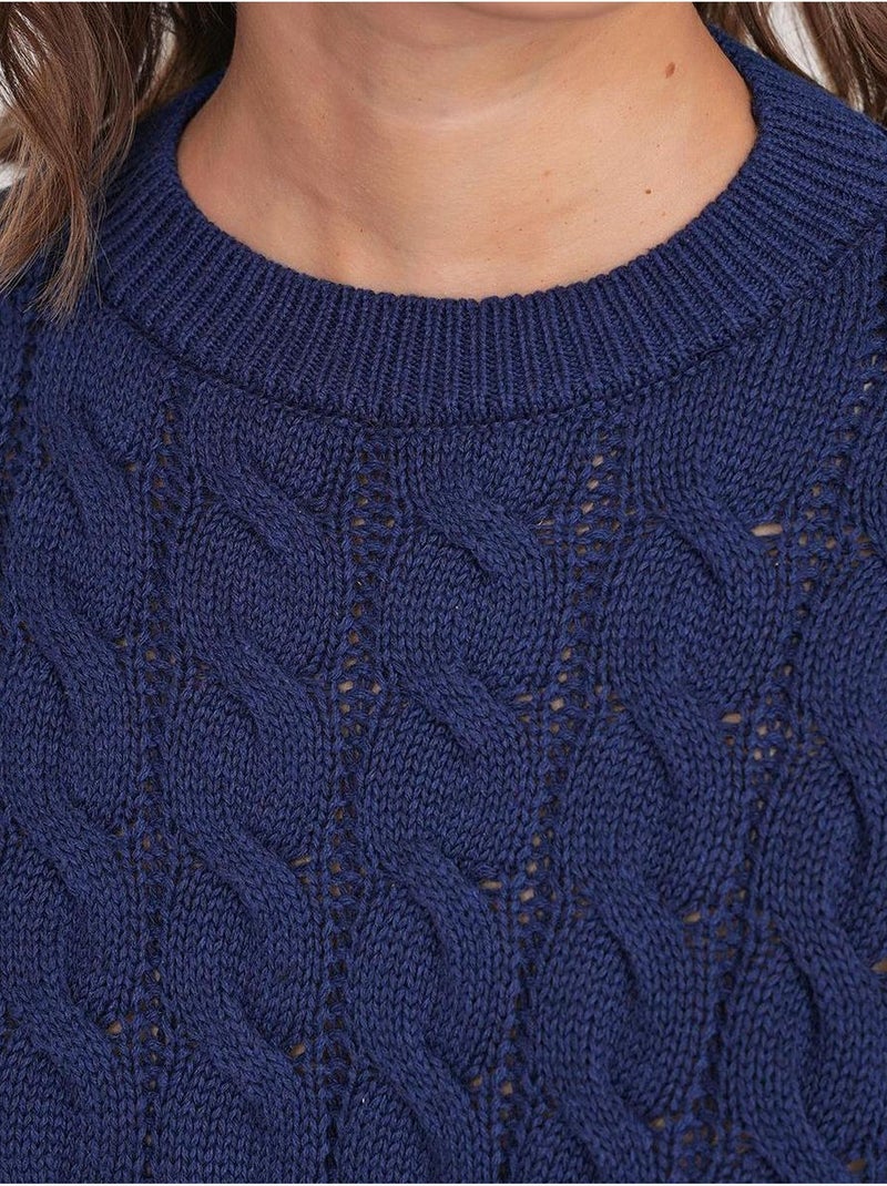 Camisola de malha com padrão de tranças e decote redondo mixray Azul-marinho - Kiabi