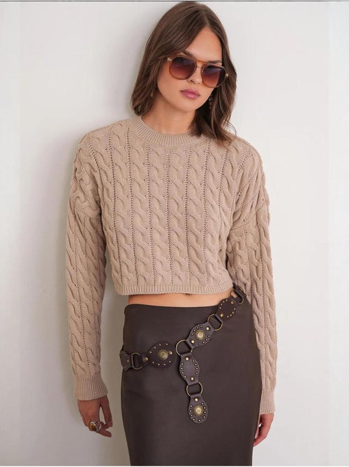 Camisola de malha com padrão de tranças e decote redondo mixray - Kiabi Camisola de malha com padrão de tranças e decote redondo mixray - Kiabi